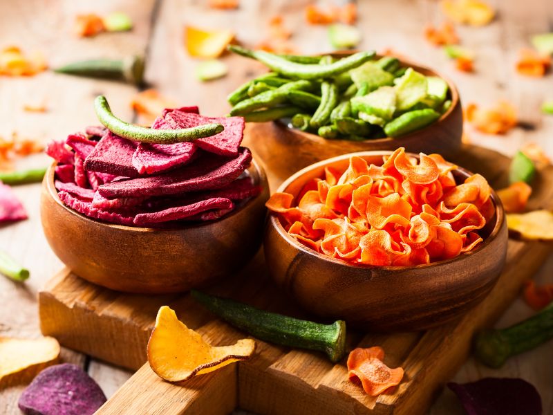 Frutta e verdura essiccate come snack